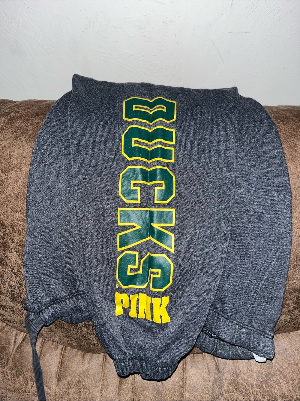 PINK Victoria's Secret Dark Gray Joggers with Green & Yellow Logo